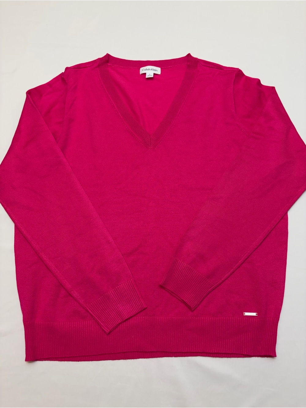 Calvin Klein Fuchsia Pink V-Neck Long Sleeve Sweater Women Size Large